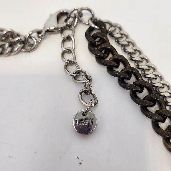 LOFT Flower Rhinestone Multi Tone Statement Chain Necklace Adjustable Chunky - Picture 6 of 8